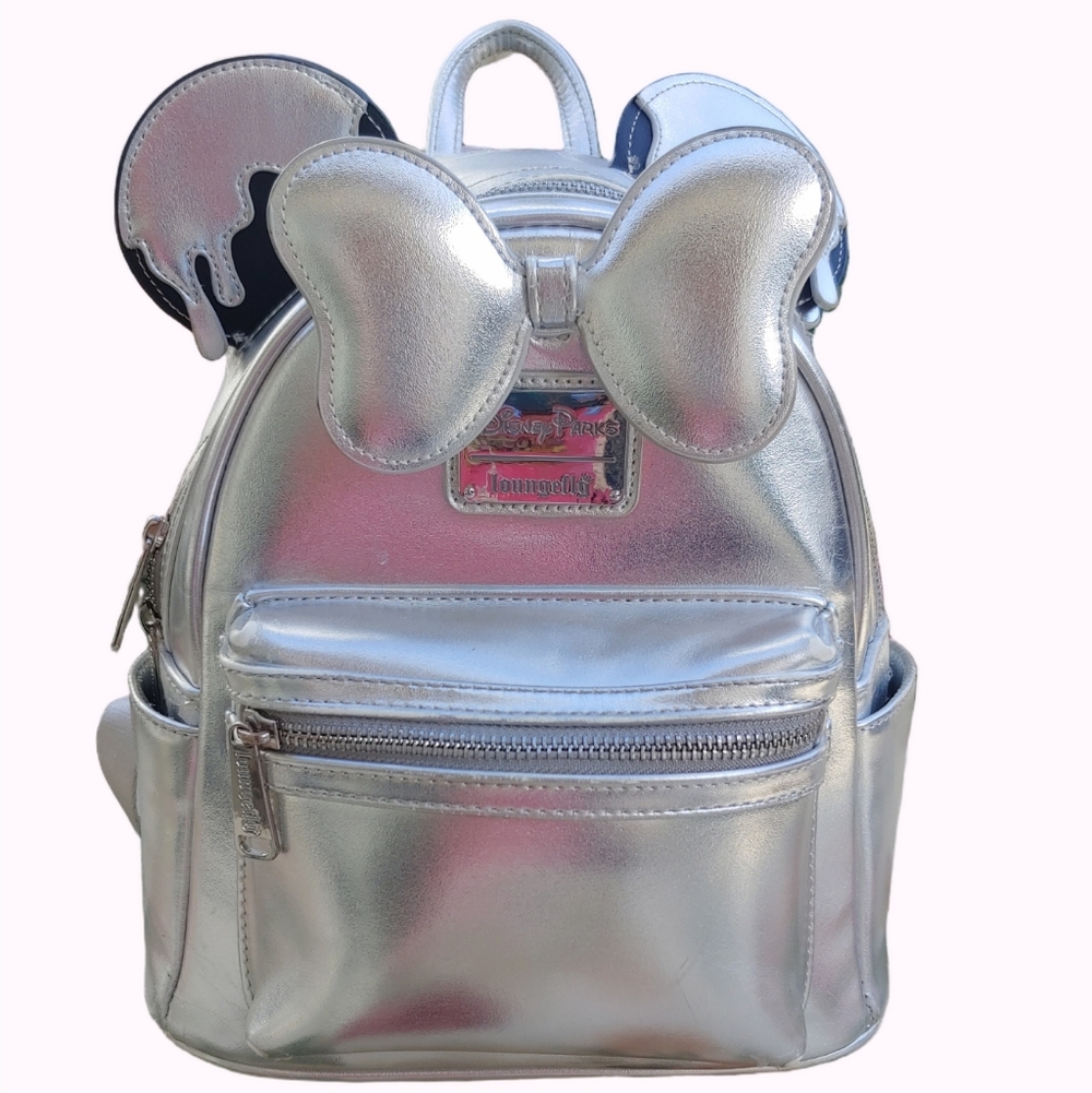 Loungefly Disney Parks 100 Years of Wonder Silver Minnie Mouse Mini Backpack
